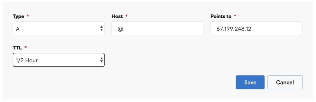 Screenshot — Updating DNS A Records for Bitly custom short URL
