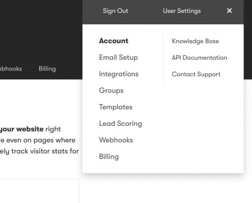 Screenshot of Drip Email dropdown settings menu