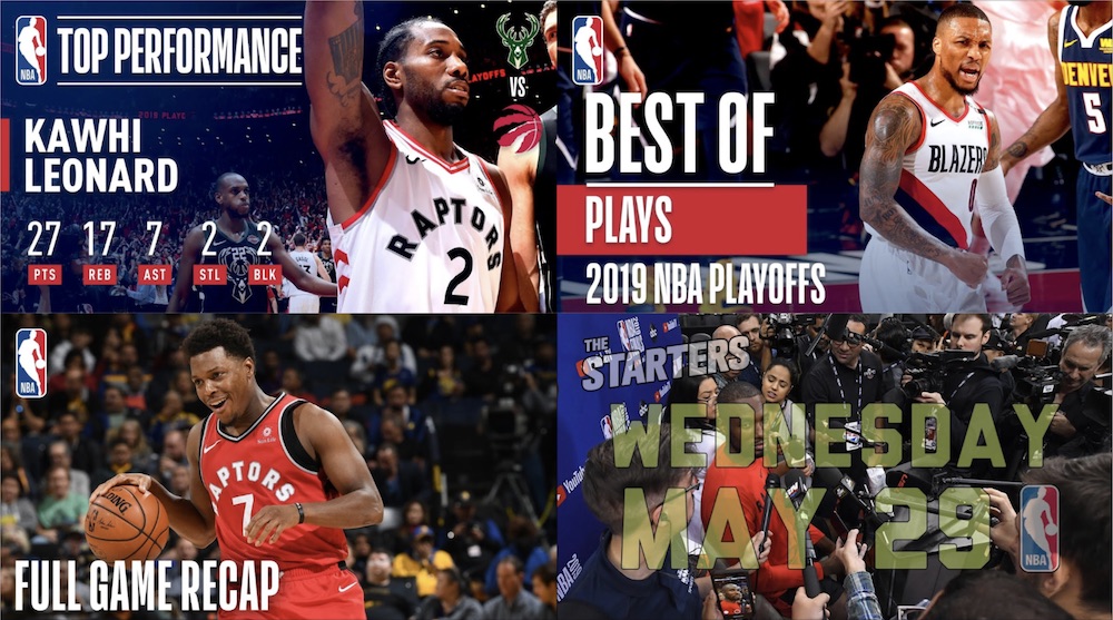 Collage of four NBA thumbnails taken from YouTube videos — Kawhi Leonard, Damian Lillard, Kyle Lowry