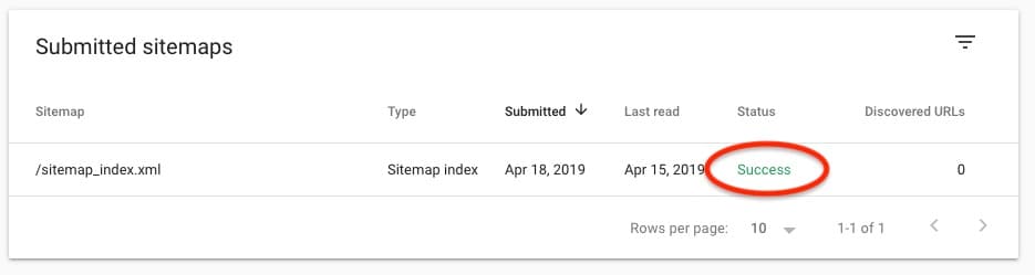 Successful sitemap submission on Google Search Console